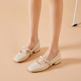 Nude Chunky Heel Vintage Mary Jane Shoes