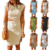 Nina Parker Dresses Short Skirt Solid Color Slim-Fit Hollow-out Split Dress