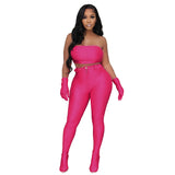 Women Top & Pant 2 Piece Set Summer Slim Straight Body Stocking Casual Trousers