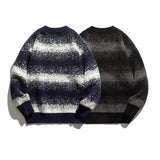Man Fall Winter Outfis Winter Retro Wide Stripe Loose Couple Sweater