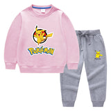 Children Pokemon Pikachu Hoodie & Pant Set Two-Piece Solid Color Baby Cotton Sweater Set