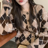 Preppy Aestitic Outfits Plaid Knitted Cardigan Jacket