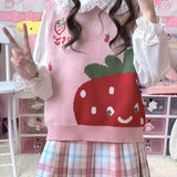 Pastel Gothic Lolita Harajuku Style Clothing Autumn Strawberry Pink Sweaters Thin Vest