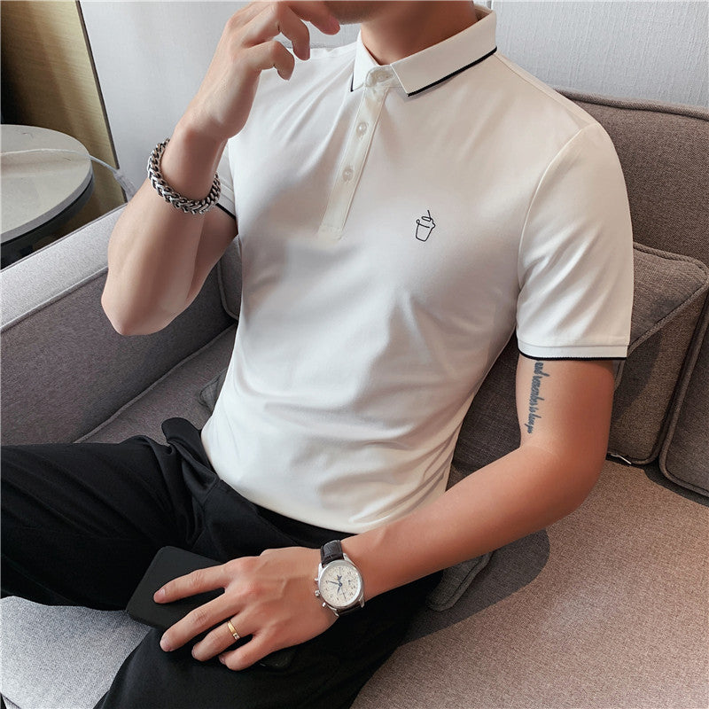 Men Polo Shirts Slim Embroidered Simple Lapel T-shirt