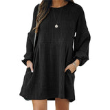 Work Dresses with Pockets Autumn and Winter Women's Knitted Long-Sleeved Dress