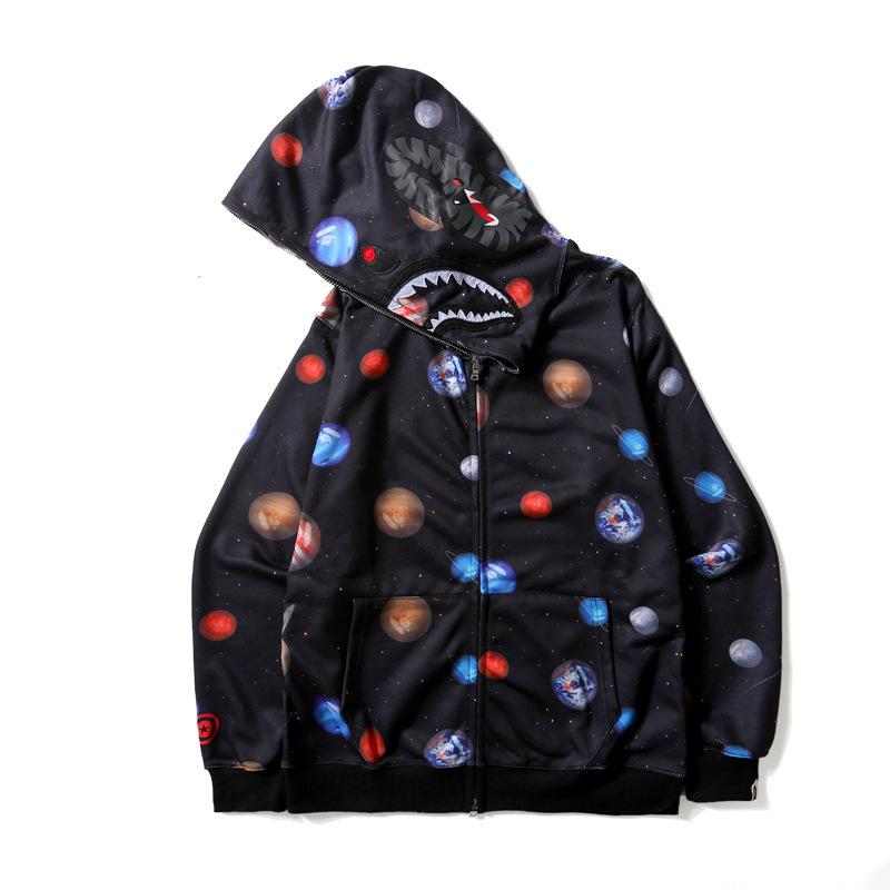 Shark Print Jacket Men's and Women's Cotton Shark Hooded Zipper Sweatshirt Hoodie