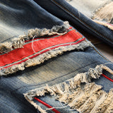 J Shaped Jeans New Men's Jeans Retro Large Hole Patch Straight Thickening plus Velvet