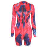Summer Women's Printed Tight Zipper High Waist Hip Sports Casual Jumpsuit