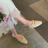 Nude Pumps Block Heel Bow Sandals