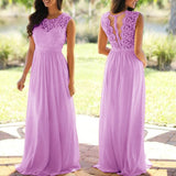 Women Lace Wedding Dress round Neck Lace Chiffon Dress Large Swing Dress Gown
