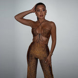 Women Top & Pant 2 Piece Set Halter Sexy Cutout Vest Slim-Fitting Straight Pants Suit