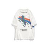 Unicorn Reflective T-shirt Men Loose Street Rainbow Short Sleeve Couple Colorful Laser Crew Neck T-shirt