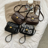 The Teacher Tote Houndstooth Commuter Small Square Bag Women's Bag Underarm Bag Shoulder Bag Messenger Bag