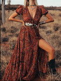 Beth Dutton Bohemian Winter Dress Maxi Dresses Summer Sexy Printed V-neck Short Sleeve Holiday Dress