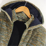 Mens Flannel Jacket with Hoodie Autumn and Winter Loose Hooded Sweater Zipper Cardigan Sweater Coat
