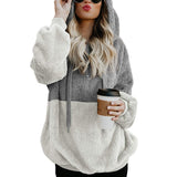 Women Sherpa Jacket Autumn and Winter Pullover Solid Color with Coat and Cap Tops Fleece Sweatshirt