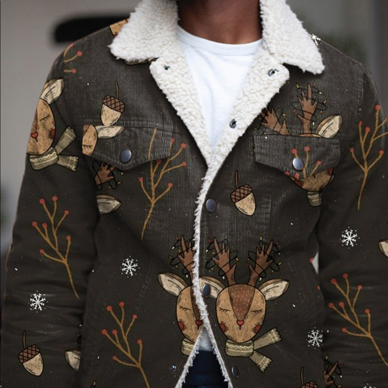 John Dutton Jacket Autumn and Winter Men's Coat Christmas Elk Printing Men's Jacket
