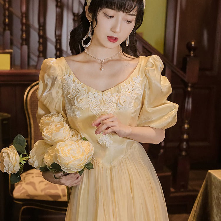 Women cottagecore Dress Yellow Dress for Women Summer Princess Skirt
