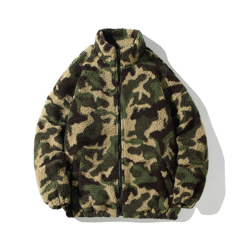 Men's Autumn Winter Coat Winter Men's Stand Collar Camouflage Lamb Wool Cotton-Padded Jacket
