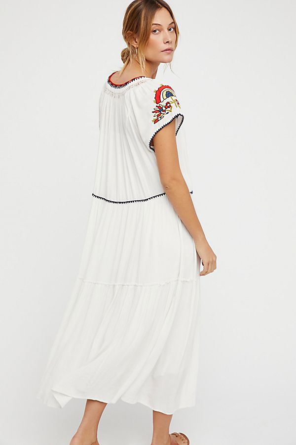 Women Dresses Bohemian Embroidered V-neck Lace-up Dress Long Dress