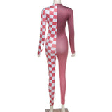 Fall Women's Clothing Fashion Color Contrast Printing Stitching High Waist Tight Sports Fitness Jumpsuit Women