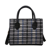 The Teacher Tote Vintage Crossbody Large Capacity Shoulder Bag Simple Color Plaid Stitching Portable Women's Bag