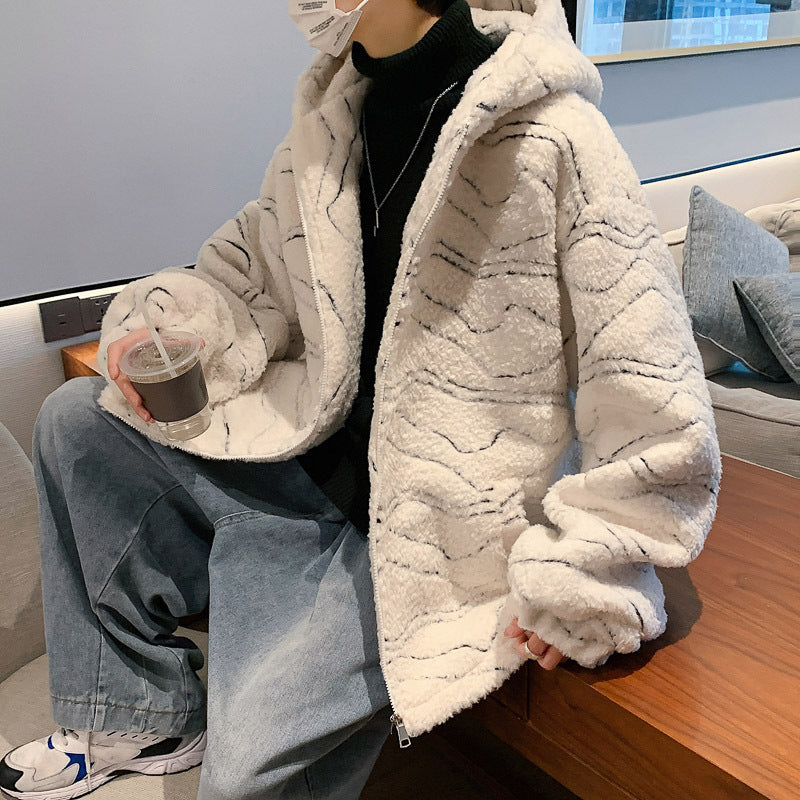 Men's Autumn Winter Coat Winter Men's Hooded Pattern Print Cotton-Padded Jacket