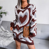 Sweater Dress Outfit With Tights 2 Piece Se Autumn and Winter Contrast Color Love Woolen Skirt Knitted Dress