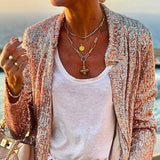 Women Bohemian Shirts Autumn and Winter Women's Long Sleeve Sequin Coat Women