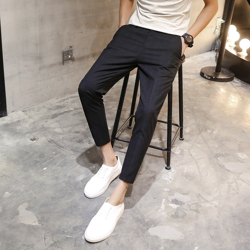 Men Suit Pants Summer Plaid Cropped Pants