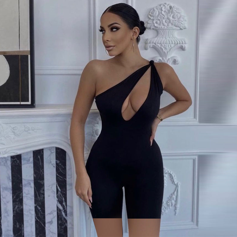 Summer High Waist Tight Sleeveless Casual Sports One-Piece Shorts