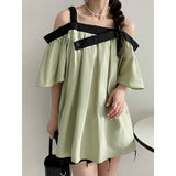 Kim Kardashian Marilyn Monroe Dress Summer off-Shoulder Solid Color French Loose Short Sleeve Shirt