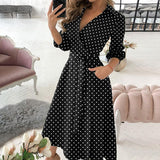 Work Dresses for Girls Women's Autumn Printed Plaid Lapel Lace-up Dress