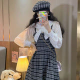 Gothic Lolita Harajuku Style Clothing Three-Piece Shirt round Neck Blazer Plaid Slip Dress
