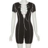 Summer women's personalized line high waist hollow strap sheath casual sports jumpsuit