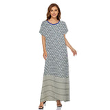 Muslim Women Stylish Kashibo Abaya Muslim Ladies Long Gown Islamic Clothing Jilbab Jalabiya Short Sleeve Round Neck Printed Summer Fashion Long Skirt