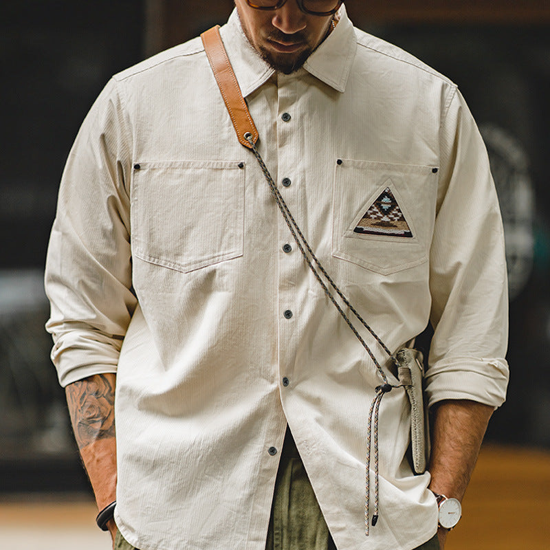 Work Shirts Vintage Beige Long Sleeve Shirt Stitching