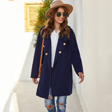 Women Sherpa Jacket Solid Color Double Breasted Suit Collar Belt Cardigan Women's Coat
