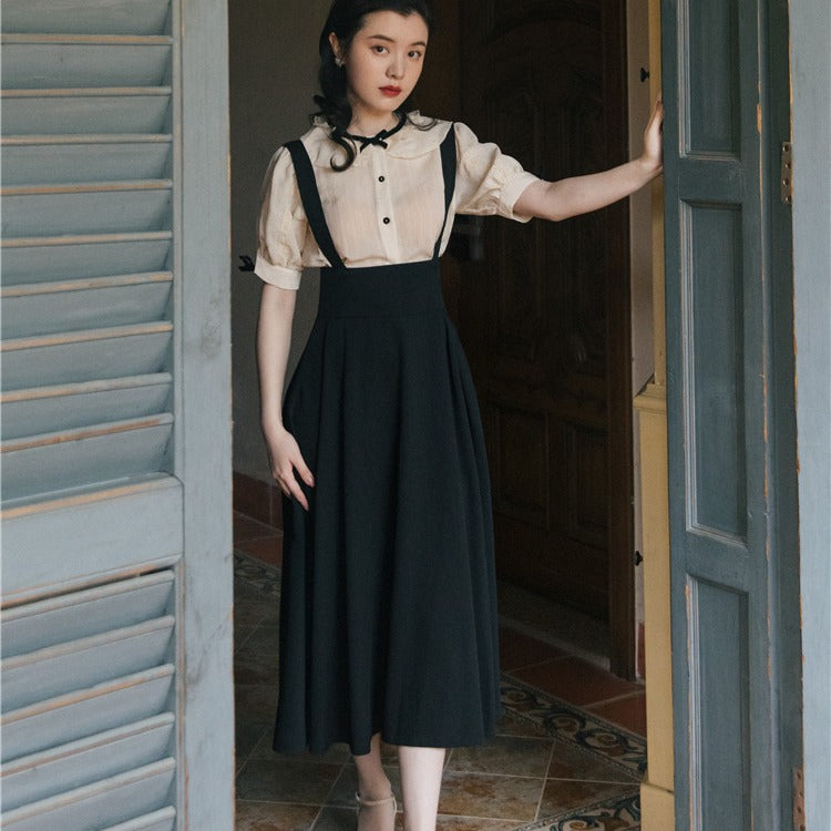 Women Cottagecore Dress Collar Shirt Set