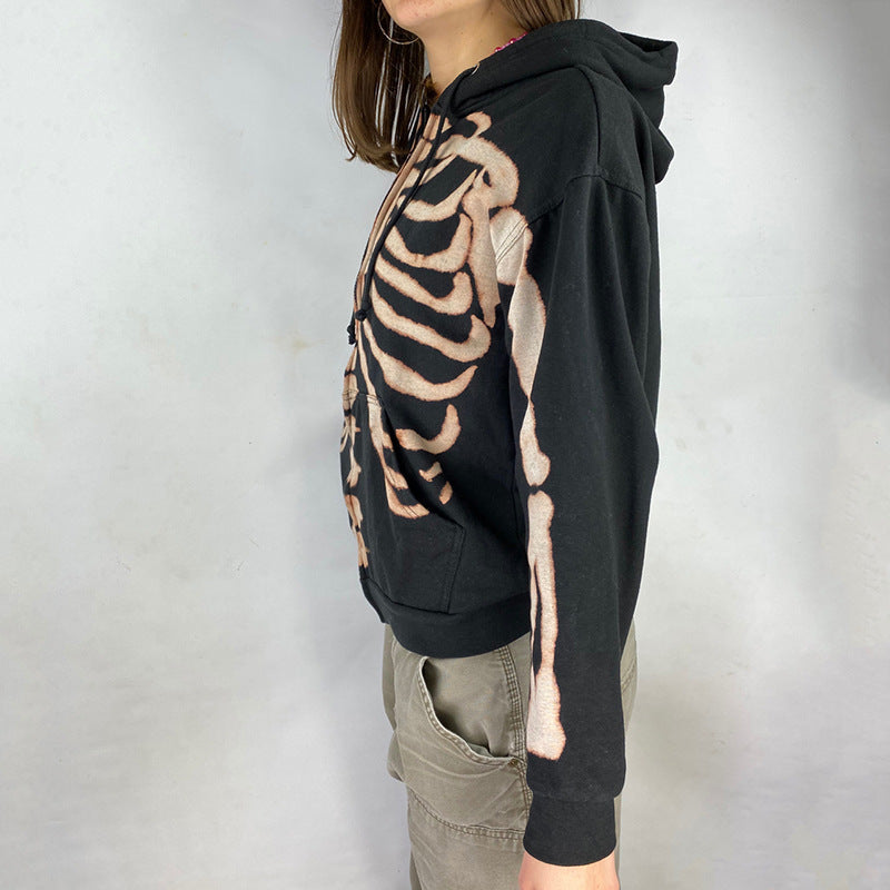 Skull Hoodie Long Hooded Jacket Halloween Skull Print Zipper Jacket