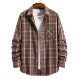 Mens Flannel Jacket Men's Plaid Shirt Stylish Loose plus Size Brushed Shirt Men