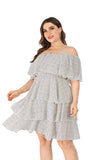 Women Plus Size Mini Dresses One-Word Lotus Leaf Collar Loose Cake Dress