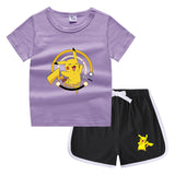 Children Pokemon Pikachu Tshirts & Shorts Casual Sports Sweat-Absorbent Suit Neutral
