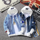 Varsity Men's Autumn Hooded Denim Jacket Baseball Jacket Versatile Casual Clothes Large Size Loose Men Denim Jacket