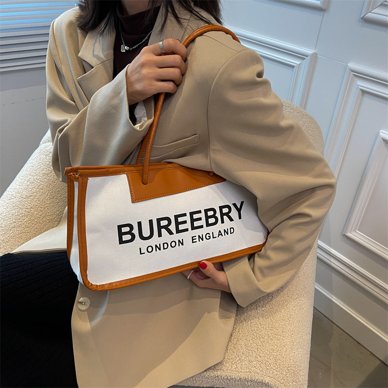 The Teacher Tote Autumn Women Bag Retro Alphabet Shoulder Bag Casual Large Capacity Underarm Canvas Bag