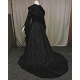 Vintage Empire Waist Dress Women's Solid Color Long Sleeve Hooded Dress