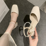 Nude Chunky Heel Mary Jane Sandals