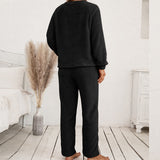 Women Sherpa Jacket Hooded Sweater Set Loose Casual Homewear Double-Sided Plush Two-Piece Set
