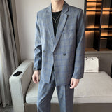Seersucker Suit Leisure Suit Coat Top Plaid Single Breasted Two-Piece Set Men's Clothing