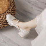 Nude Chunky Heel Retro Low Heel Mary Jane Shoes